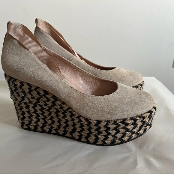 Free People Nude Charade Suede Platform Ballerina Ribbon Tie Espradille size 41 - Picture 8 of 13